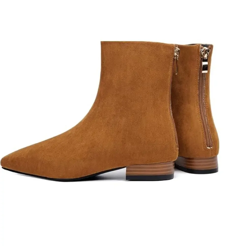 Beauty Cry Women's Suede Brown Booties Low Heel Square Toe Ankle Boots Size 10
